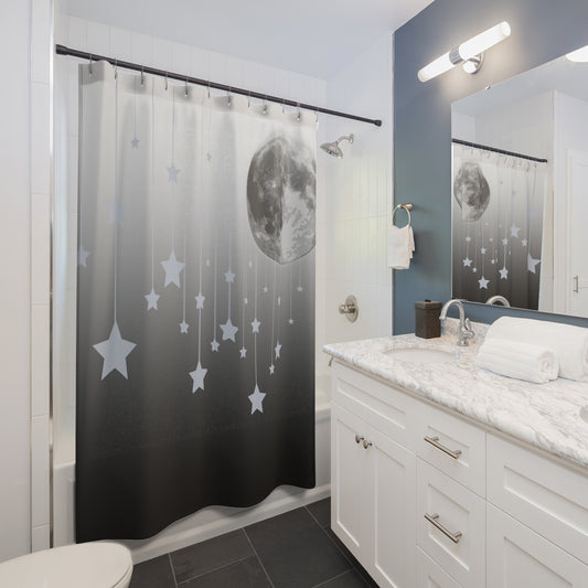 Moon & Stars Shower Curtain — Night Sky Bathroom Decor