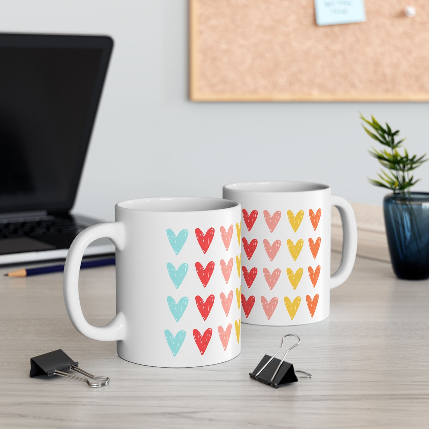 Hearts Ceramic Mug — Heart Pattern Coffee Cup (11oz & 15oz)