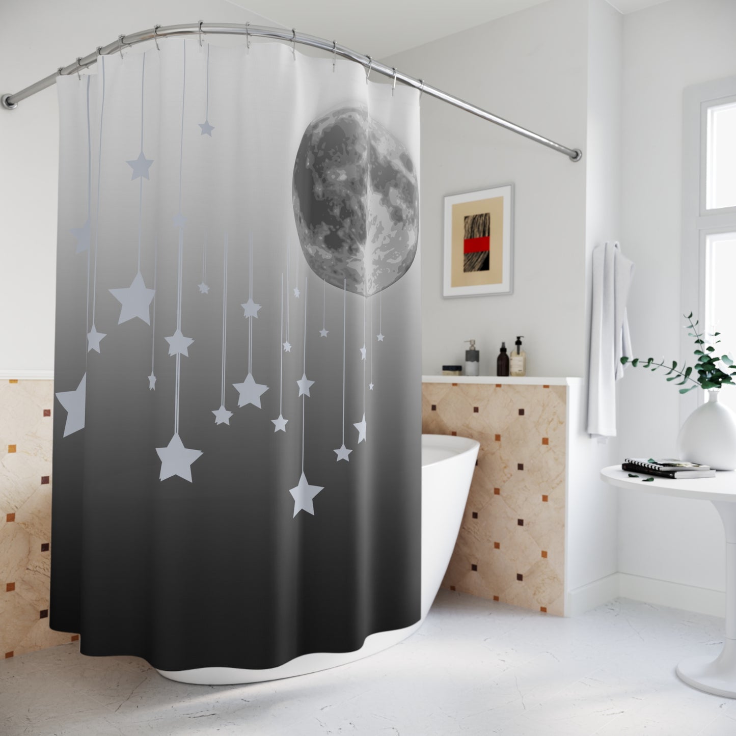 Moon & Stars Shower Curtain — Night Sky Bathroom Decor