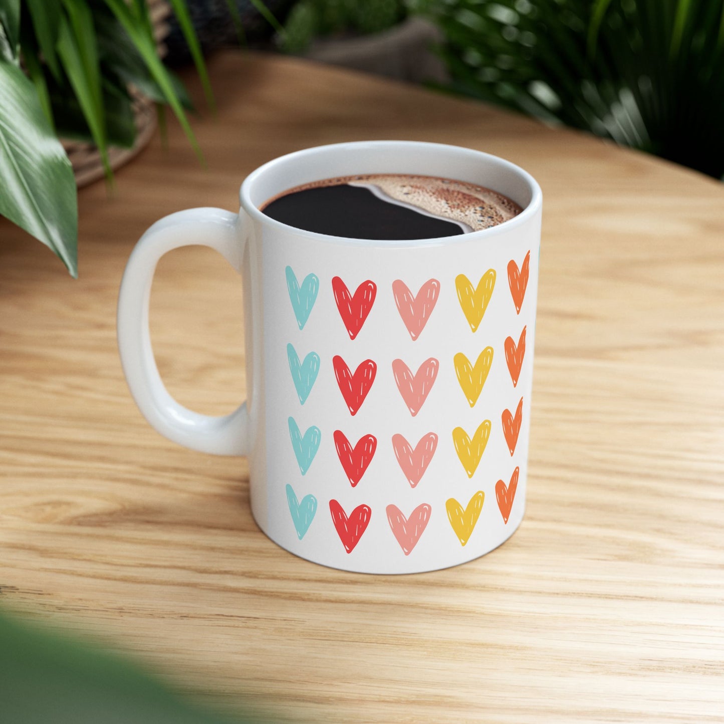 Hearts Ceramic Mug — Heart Pattern Coffee Cup (11oz & 15oz)