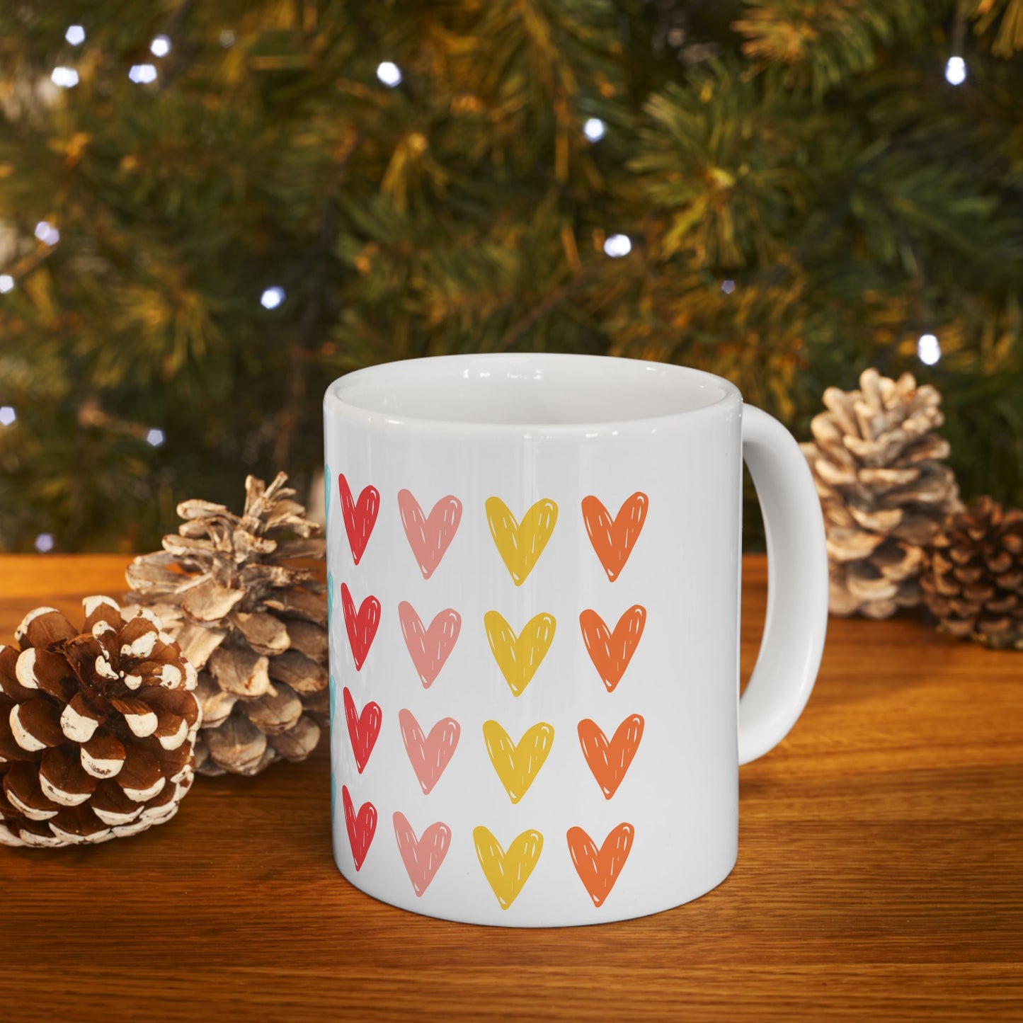 Hearts Ceramic Mug — Heart Pattern Coffee Cup (11oz & 15oz)